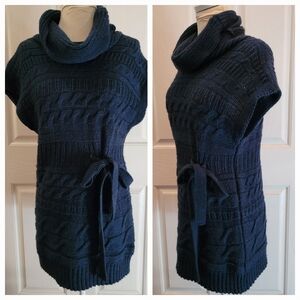 Berretti Italian knitted sweater wool  blue cowl neck waist tie designer medium